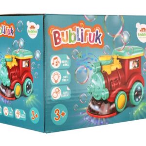bublifuk lokomotíva + náplň plast 18cm na batérie so zvukom so svetlom v krabičke 19x14x11,5cm