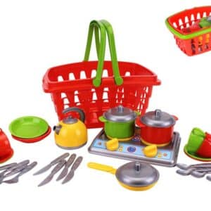 košík 35x17cm so sadou riadu a varičom v sieťke