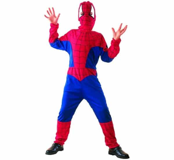 detský kostým spiderman so svalmi (kombinéza so svalmi, opasok, kapucňa), veľkosť 110/120 cm (kópia)