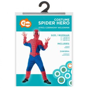 detský kostým spiderman so svalmi (kombinéza so svalmi, opasok, kapucňa), veľkosť 110/120 cm (kópia)