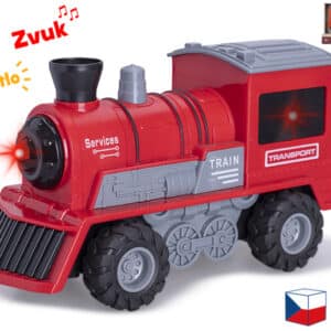 lokomotíva červená 22,5cm 1:16 na zotrvačník na batérie so svetlom a zvukom