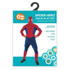detský kostým spiderman so svalmi (kombinéza so svalmi, opasok, kapucňa), veľkosť 110/120 cm (kópia)