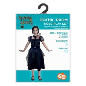 kostým pre deti gotická Študentka (čierne šaty, opasok), veľ. 130/140 cm