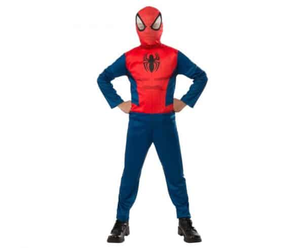 detský kostým spiderman so svalmi (kombinéza so svalmi, opasok, kapucňa), veľkosť 110/120 cm (kópia)