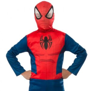 detský kostým spiderman so svalmi (kombinéza so svalmi, opasok, kapucňa), veľkosť 110/120 cm (kópia)