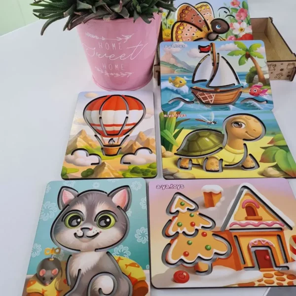 drevené skladačky Šablóny (6 ks) veľké puzzle pre deti