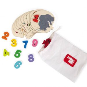 janod drevené puzzle čísla zvieratá