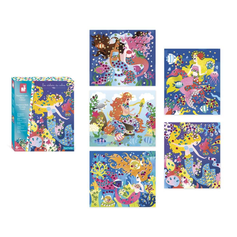 janod atelier sada maxi obrázky s flitrami morské panny od 6 rokov