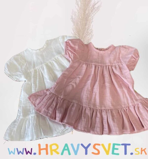 Šaty body mušelínové s gombíkmi biela/ružová 62 86